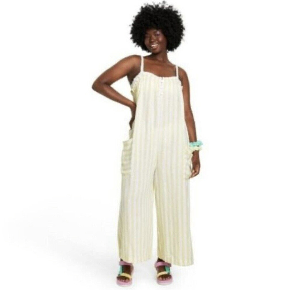 Stoney Clover x Target S Jumpsuit Strappy Yellow Stripe Wide Leg Linen Blend NWT